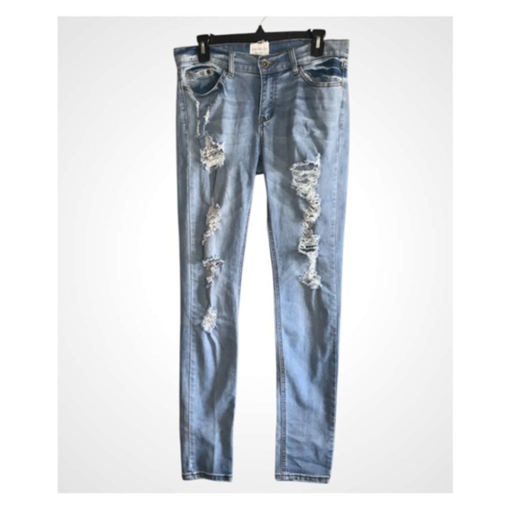 American Blue Light Blue Distressed Ripped Skinny High Waist Junior’s Jeans 13